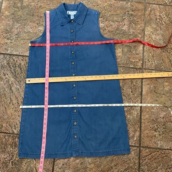 Marsh Landing 💯 Cotton Medium Short Sleeve Midi Button Front Blue Denim Dress - Picture 7 of 9
